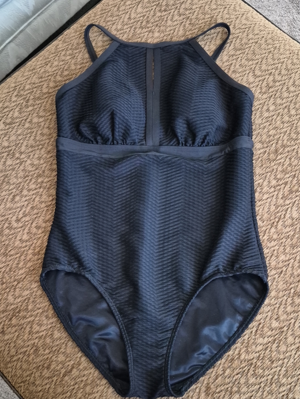 Lands' End Black Textured One-Piece Swim